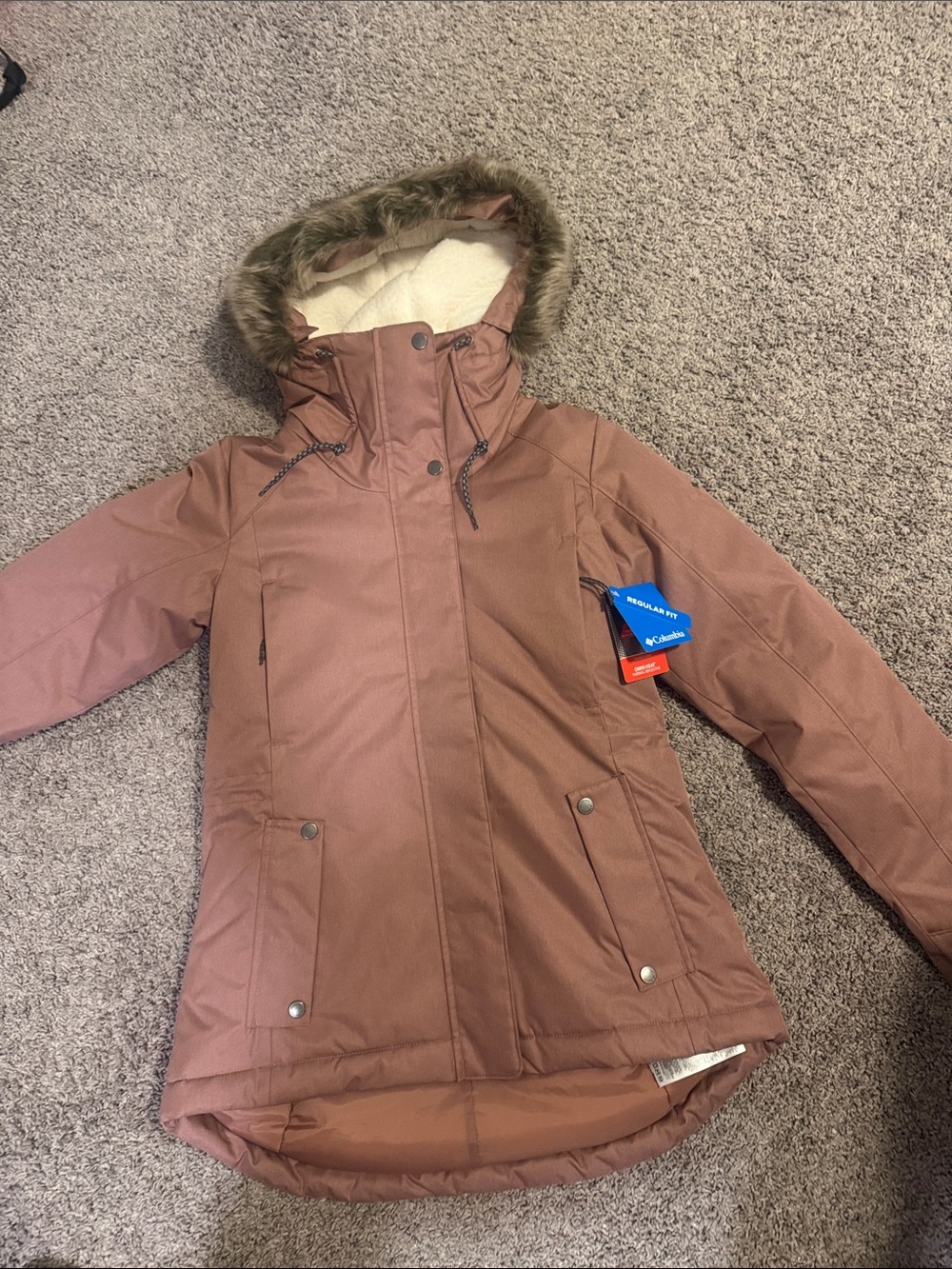 Columbia Dusty Rose Hooded Jacket with Faux-Fur Trim
